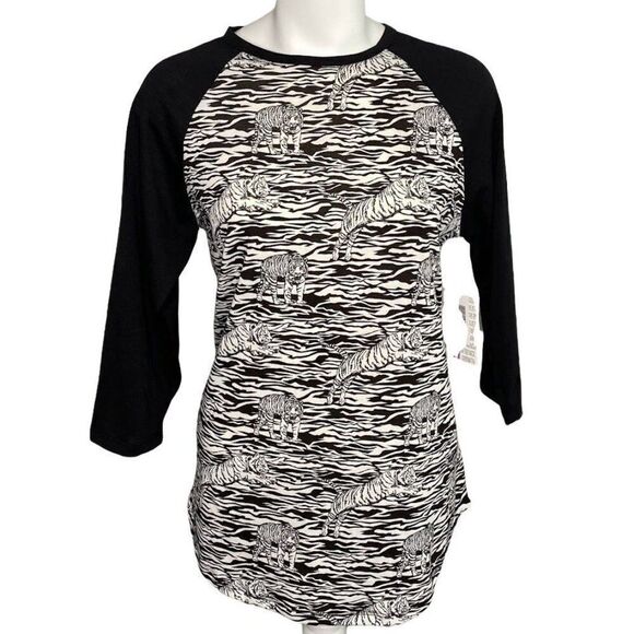 LuLaRoe Randy Black White Zebra Tiger Raglan Sleeve Top sz Medium NEW - Picture 1 of 8